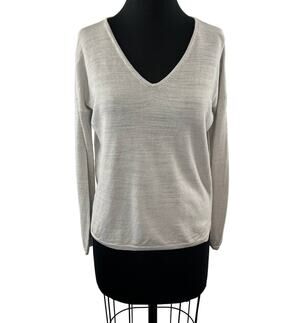 THEORY Larlissa Womens Gray Linen Blend Long Sleeve V-Neck Knit Top Size S